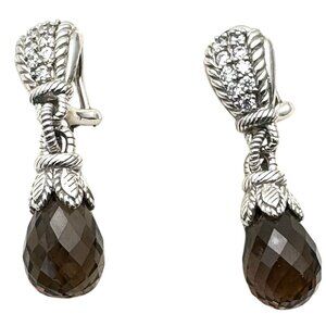 Designer Judith Ripka Sterling Silver Smoky Quartz Pierced Chandelier Earrings